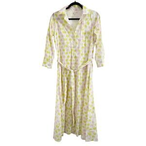 MAREA Golden Hour Shirt Dress Tropical Tie-Waist Preppy Palm Print - Sz XS